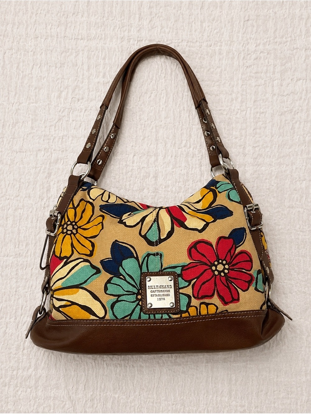 Relic Floral Canvas Shoulder Bag Brown Trim Large Hobo Purse Tote Handbag